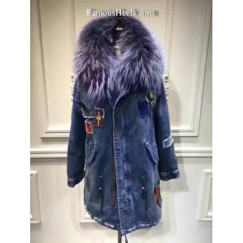 Mr&mrs Italy Women Cotton Denim Parka With Murmansky Fur